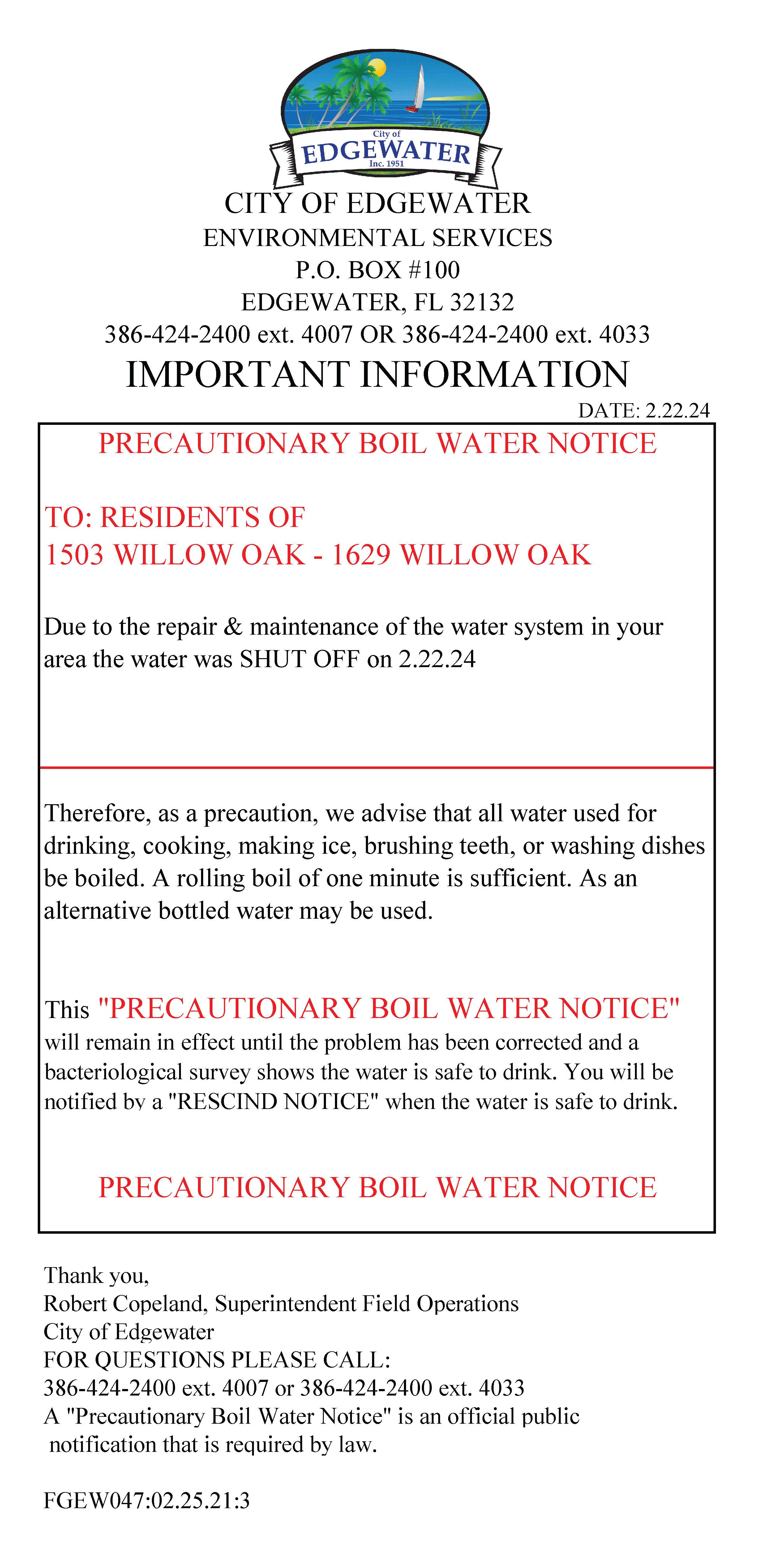 Precautionary Boil Water Notice