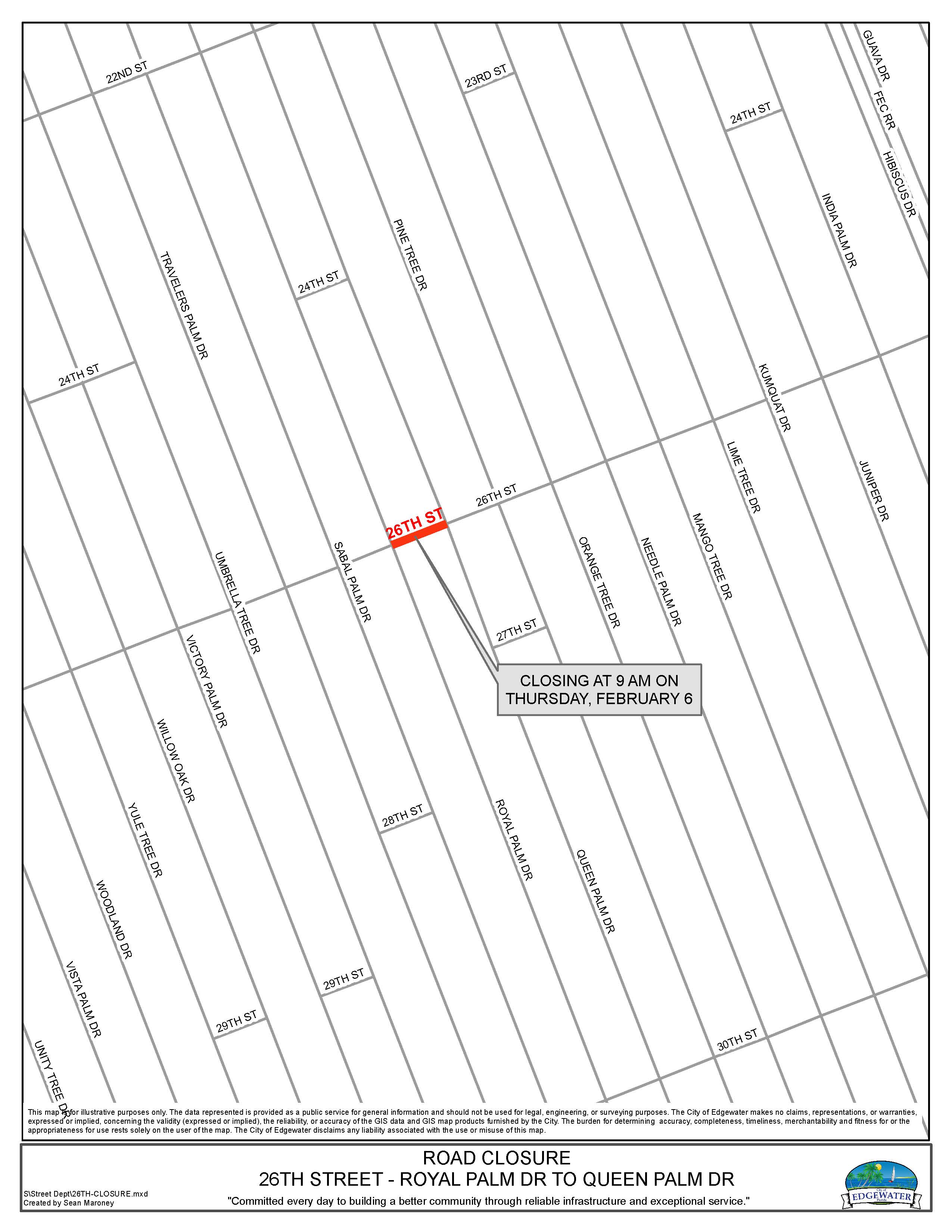 Road Closure 26th St Royal to Queen Feb 6 2025