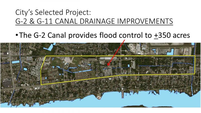 City’s selected project: G-2 and G-11 canal drainage improvements. The G-2 Canal provides flood control to +-350 acres.