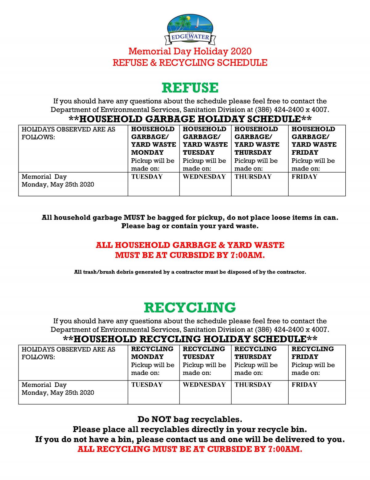 Refuse & Recycling Schedule (2021)